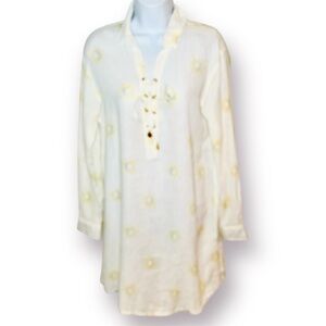 Cynthia Rowley Cream Yellow Sun Moon Linen Swim Coverup Tunic Shirt Dress S